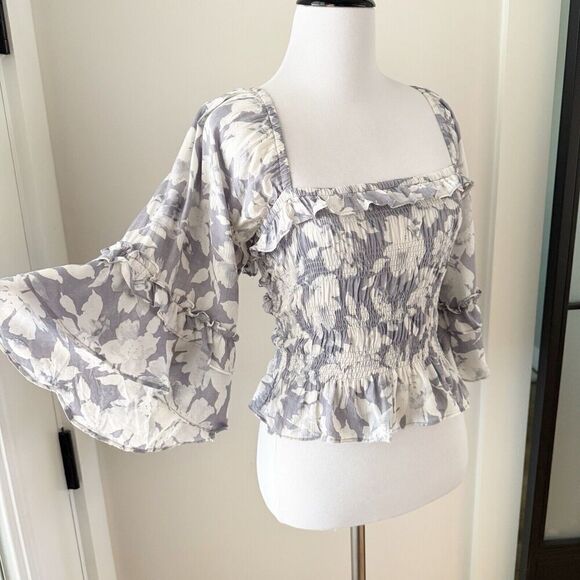 Mustard Seed Boho Floral Angel Wing Blouse Top Small Cropped Stretch - Picture 7 of 13